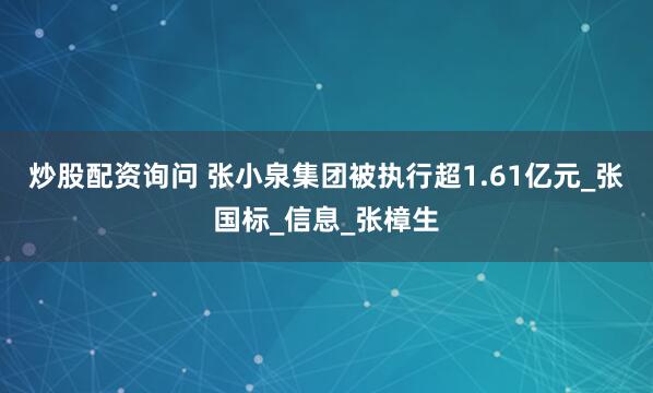 炒股配资询问 张小泉集团被执行超1.61亿元_张国标_信息_张樟生